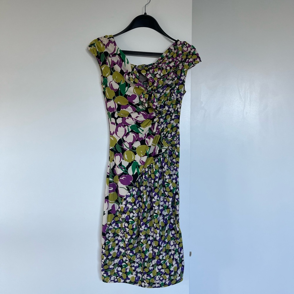 Roberto Cavalli Yellow Pink One Shoulder Sheath Dress